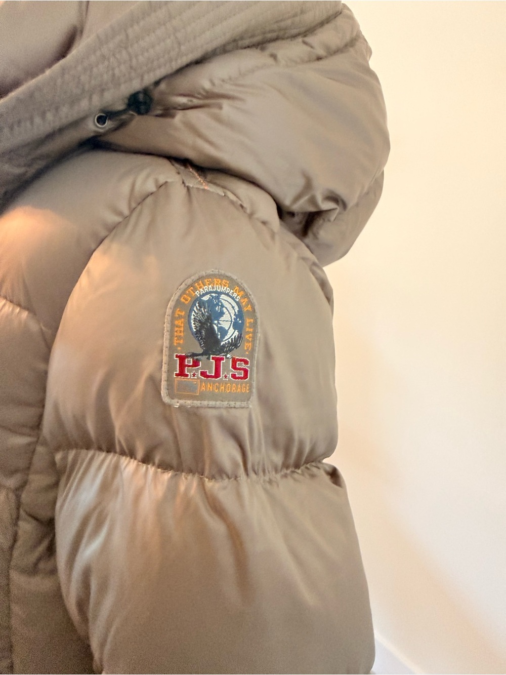 Parajumpers Puffer Hooded Longline Coat in Taupe - Picture 5 of 15